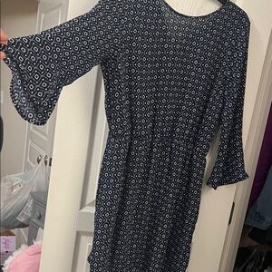 H&M Navy and White Geometric Long Sleeve Dress